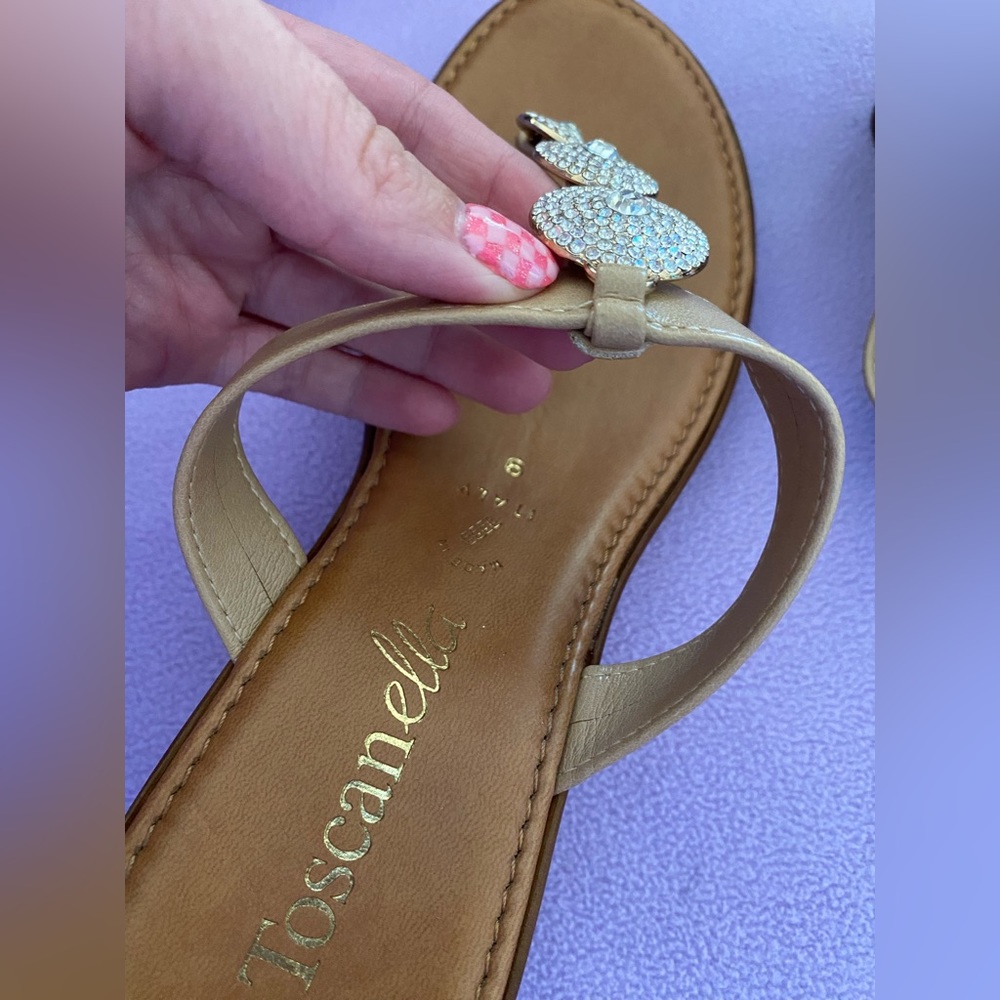 Toscanella Italian sandals with gem accents, tan, size 9 - Picture 3 of 13